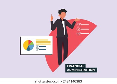 Concepto de administración financiera. Ilustración vectorial plana de color aislada.