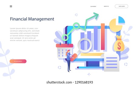 Financial administration concept. Commerce solutions for investments, analysis concept. Analysis of sales, statistic grow data, management, accounting infographic. Solutions for investments. 