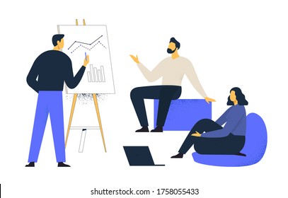 Financial administration concept. Consulting for company performance, analysis concept. Statistics and business statement. Flat isometric infographics for banner or business hero images.