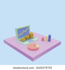 Concepto de administración financiera. Estilo de dibujos animados de objeto 3D realista.