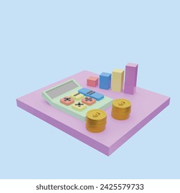 Financial administration concept. Realistic 3d object cartoon style.