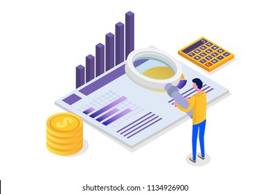 Financial administration, examiner, audit isometric concept with characters. Company tax and account. 