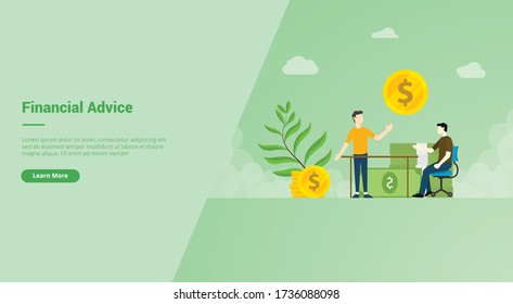 Financial Advice campaign concept for website template landing or home page website modern flat cartoon style