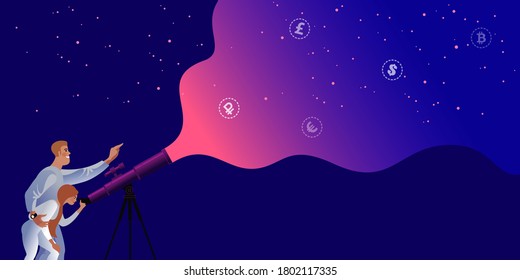 Financial Adviser And Analyst Help Predict The Future Of The Economy. Metaphor Virtual E-currency Flat Vector Illustration.