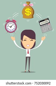 financial advisor - Bookkeeping services and time management. Profit, finances concept. Vector, flat illustration