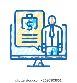 vetor de esboço do ícone de doodle do planejamento de orçamento do consultor financeiro. sinal de planejamento de orçamento do consultor financeiro. ilustração de símbolo isolado