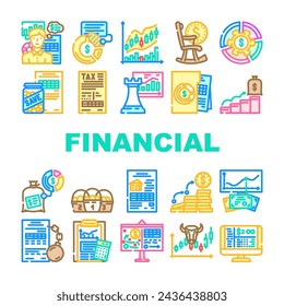 financial advisor consult real icons set vector. account plan, cost dashboard, agent busy, analyst budget, meeting, company financial advisor consult real color line illustrations
