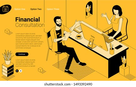 Financial advisor, financial consulting Concept for web page, banner, presentation, social media, documents, cards, posters. Vector illustration saving money, managing money, planning ahead