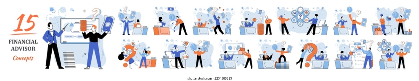 Financial advisor giving advice investment money market analysis management planning for customer. Fiscal consultant professional in finance. Business development successful vested interests metaphor