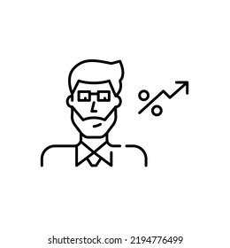 Financial advisor giving successful investment strategy. Pixel perfect, editable stroke line icon