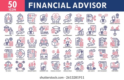 Financial Advisor icon collection set. Simple line color vector.