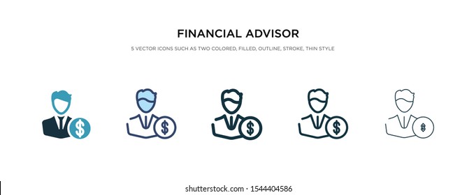 Financial Advisor Icon In Different Style Vector Illustration. Two Colored And Black Financial Advisor Vector Icons Designed In Filled, Outline, Line And Stroke Style Can Be Used For Web, Mobile, Ui