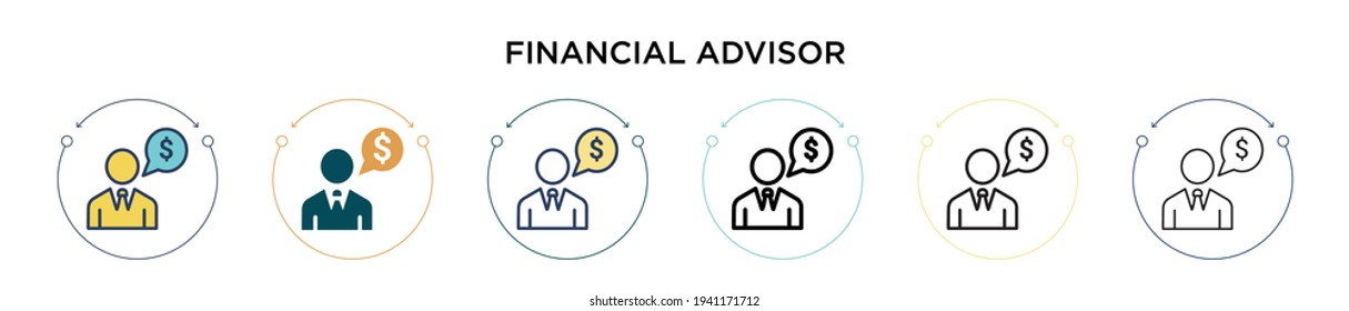 Financial Advisor Icon In Filled, Thin Line, Outline And Stroke Style. Vector Illustration Of Two Colored And Black Financial Advisor Vector Icons Designs Can Be Used For Mobile, Ui, Web