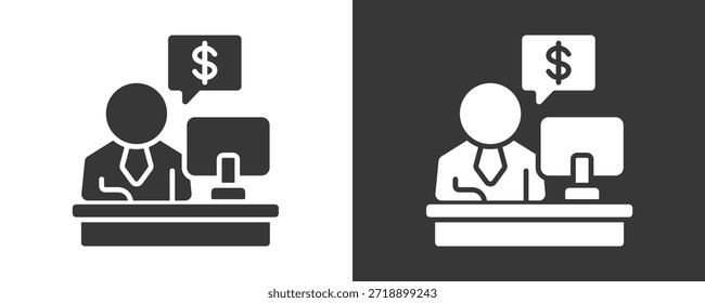 Ícone Do Financial Advisor Defina A Coleção De Vetores Isolada Em Preto-E-Branco