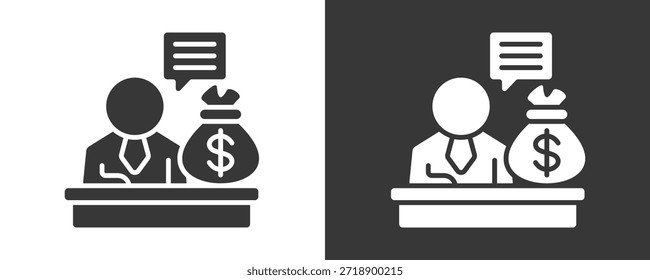 Ícone Do Financial Advisor Defina A Coleção De Vetores Isolada Em Preto-E-Branco