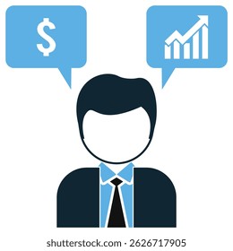 Ícone do consultor financeiro vetor para consultoria, gerenciamento de dinheiro e orientação de finanças pessoais. Ideal para aplicativos bancários e visuais de consulta econômica.