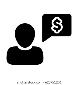 Financial Advisor Icon Vector Person Profile User Avatar With Speech Bubble and Dollar Message, Symbol Glyph Pictogram illustration