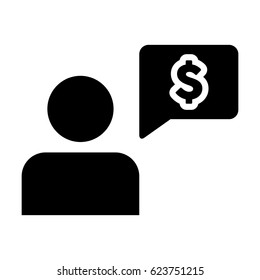 Financial Advisor Icon Vector Person Profile User Avatar With Speech Bubble and Dollar Message, Symbol Glyph Pictogram illustration