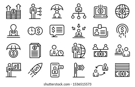 Financial advisor icons set. Outline set of financial advisor vector icons for web design isolated on white background