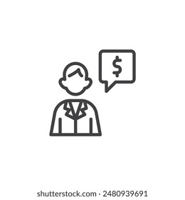 Financial Advisor line icon. linear style sign for mobile concept and web design. Person in a suit giving financial advice outline vector icon. Symbol, logo illustration. Vector graphics