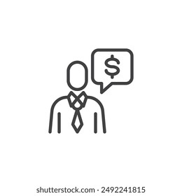 Financial Advisor line icon. linear style sign for mobile concept and web design. Person in a suit giving financial advice outline vector icon. Symbol, logo illustration. Vector graphics