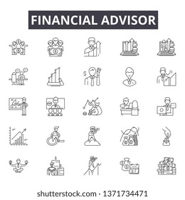 Financial advisor line icons, signs set, vector. Financial advisor outline concept, illustration: financial,advisor,business,investment,finance,money,businessman