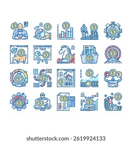 financial advisor meeting doodle icons set vector. business finance, investment man, office document, bank strategy, planning client financial advisor meeting sketch hand drawn