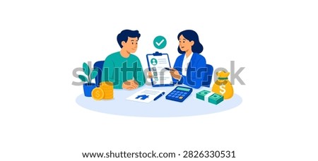Financial advisor reviewing a client's financial document and planning investments with calculator and cash, illustrating professional wealth management and financial guidance