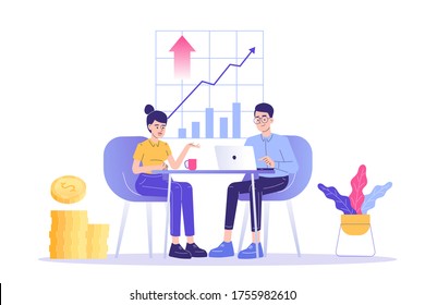 Financial advisor service concept. Giving financial consultation to customers. Business analysis. Professional help. Isolated modern vector illustration