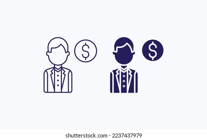 Asesor financiero, dólar de los ee.uu., icono del vector del cine