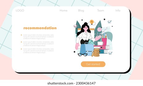 Financial advisor web banner or landing page. Corporate economic strategy and accounting consultancy. Office character analysing financial data for business development. Flat vector illustration