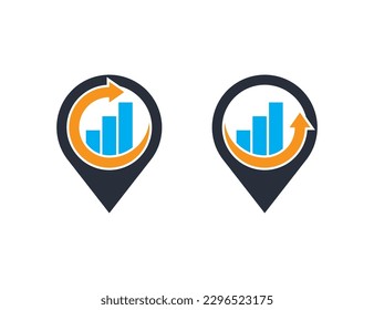 Financial Advisors Statistic Chart Stats with Pin Map Location Logo Concept symbol icon sign Design Element. Marketing, Corporate, Business, Finance Logotype. Vector illustration template
