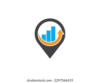 Financial Advisors Statistic Chart Stats with Pin Map Location Logo Concept symbol icon sign Design Element. Marketing, Corporate, Business, Finance Logotype. Vector illustration template