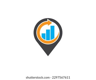 Financial Advisors Statistic Chart Stats with Pin Map Location Logo Concept sign symbol icon Design Element. Marketing, Corporate, Business, Finance Logotype. Vector illustration template