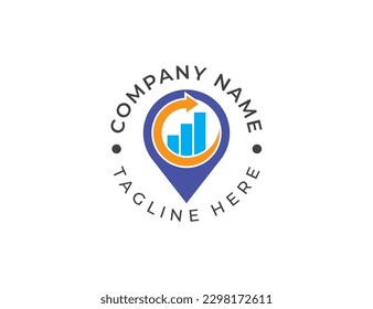 Financial Advisors Statistic Chart Stats with Pin Map Location Logo Concept symbol sign icon Design Element. Marketing, Corporate, Business, Finance Logotype. Vector illustration template