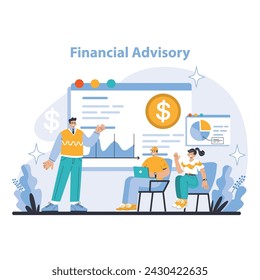 Financial Advisory concept. Expert guidance for wealth growth and investment strategies. Professionals offering personalized financial analysis and advice. Flat vector illustration.