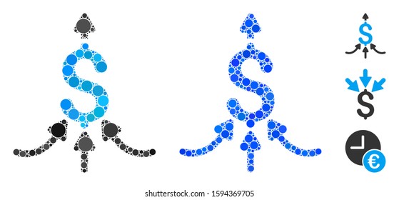 Financial aggregator composition of filled circles in various sizes and color hues, based on financial aggregator icon. Vector filled circles are united into blue illustration.