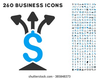 Financial Aggregator icon within 260 vector business pictogram set. Style is bicolor flat symbols, light blue and gray colors, white background.