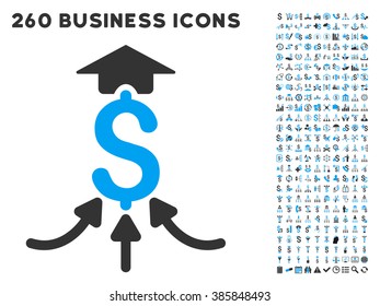 Financial Aggregator icon within 260 vector business pictogram set. Style is bicolor flat symbols, light blue and gray colors, white background.