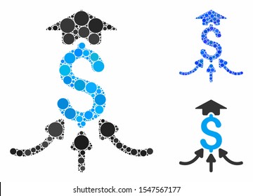 Financial aggregator mosaic of small circles in various sizes and color tints, based on financial aggregator icon. Vector small circles are composed into blue composition.