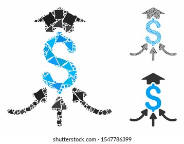 Financial aggregator mosaic of tremulant pieces in different sizes and shades, based on financial aggregator icon. Vector uneven pieces are combined into mosaic.