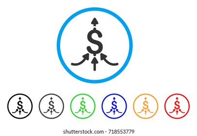 Financial Aggregator rounded icon. Style is a flat financial aggregator gray symbol inside light blue circle with black, gray, green, blue, red, orange color versions.