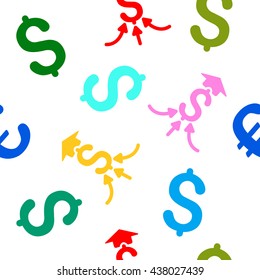 Financial Aggregator vector seamless repeatable pattern. Style is flat financial aggregator and dollar symbols on a transparent background.