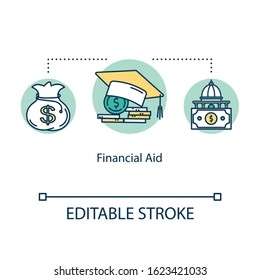 Financial aid concept icon. College budget support. Education cost. Savings and funding. Finance idea thin line illustration. Vector isolated outline RGB color drawing. Editable stroke
