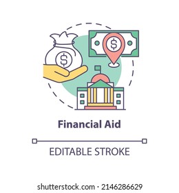 Financial aid concept icon. Government assistance type abstract idea thin line illustration. Humanitarian financing. Isolated outline drawing. Editable stroke. Arial, Myriad Pro-Bold fonts used