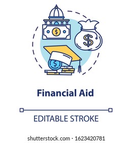 Financial Aid Concept Icon. Student Support With Money. Education Cost. Savings And Funding. Finance Idea Thin Line Illustration. Vector Isolated Outline RGB Color Drawing. Editable Stroke