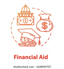 Financial Aid Concept Icon. Student Support With Money. Education Cost. Investment And Funding. Finance Idea Thin Line Illustration. Vector Isolated Outline RGB Color Drawing. Editable Stroke