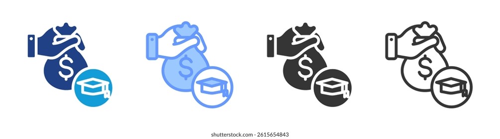 Financial Aid icon set multiple style collection