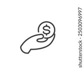 Financial Aid line icon. linear style sign for mobile concept and web design. Hands giving money outline vector icon. Symbol, logo illustration. Vector graphics
