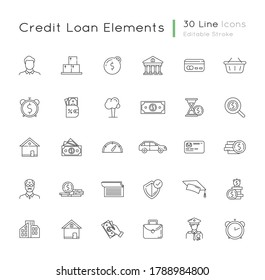 Financial Aid Linear Icons Set. Business Investment. Financial Operation. Monetary Gain. Deposit Money. Customizable Thin Line Contour Symbols. Isolated Vector Outline Illustrations. Editable Stroke